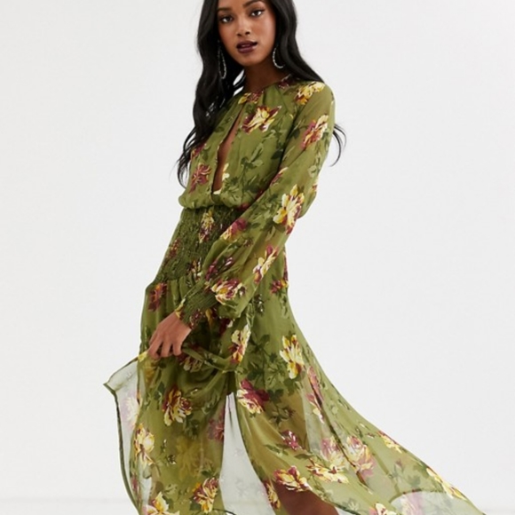 ASOS Dresses & Skirts - NWT ASOS Drop Waist Shirred Floral Midaxi Dress